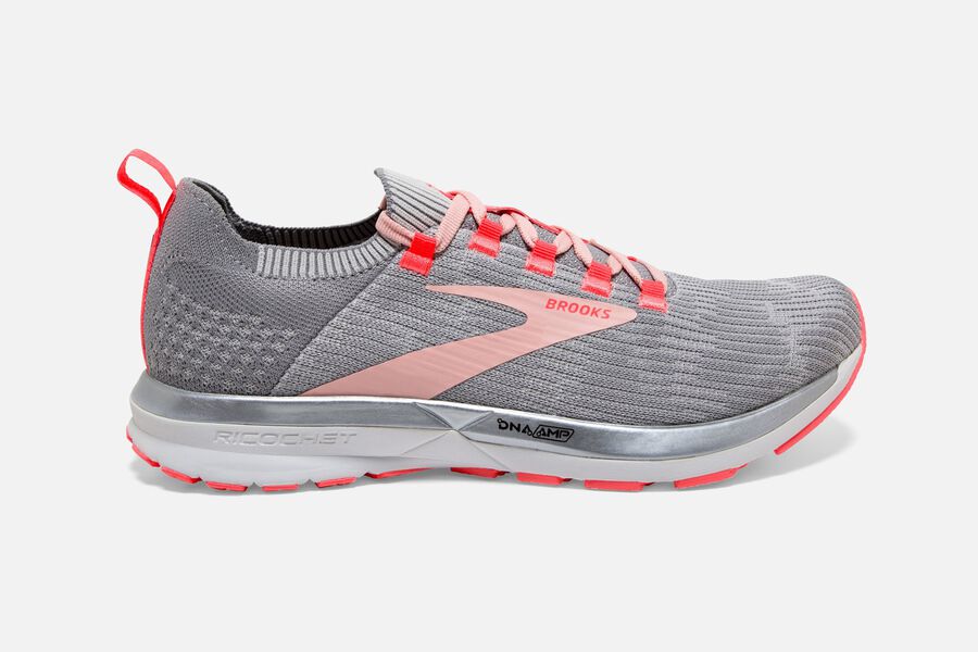 Brooks Ricochet 2 Mens UK - Road Running Shoes - Grey/Coral 098-VIZQFG